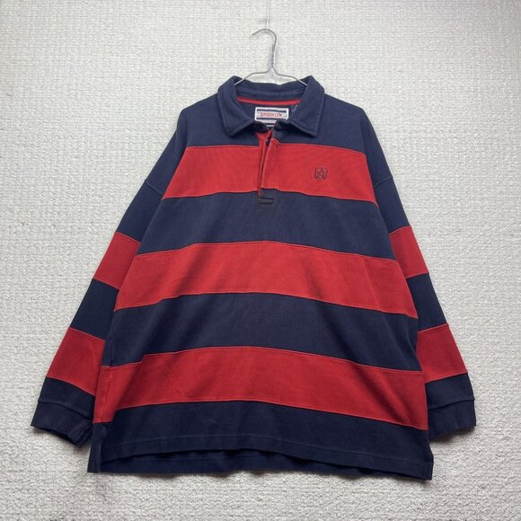 VTG Brooklyn Cloth Long Sleeve Heavy Rugby Polo shirt Sz XL Red / Blue Y2K - Picture 1 of 13